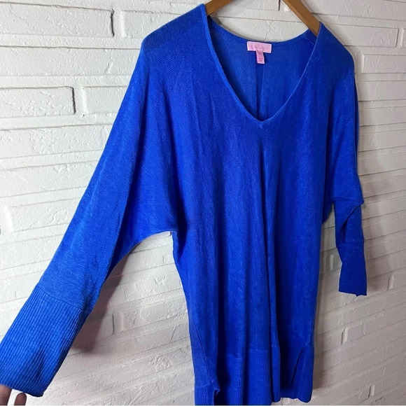 Lilly Pulitzer Oversized Blue V Neck Linen Sweater, Women’s Size Small - Picture 8 of 8